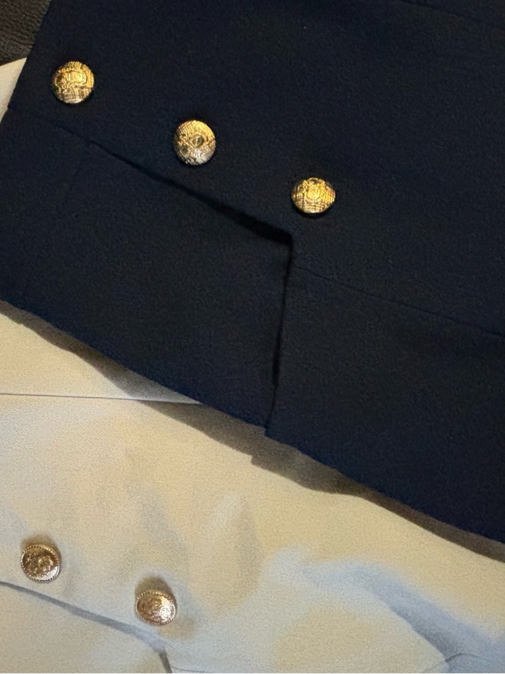 Two Zara 1 Cream and 1 blue navy High-Waist Button-Front Women's Shorts - Picture 3 of 6